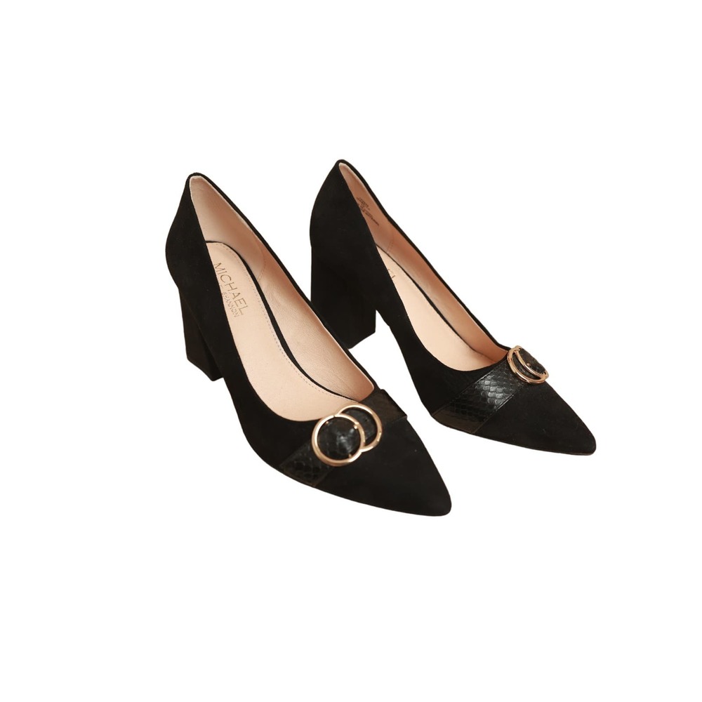 Michael By Michael Shannon black suede pointed toes block heels sz 10 Buckle